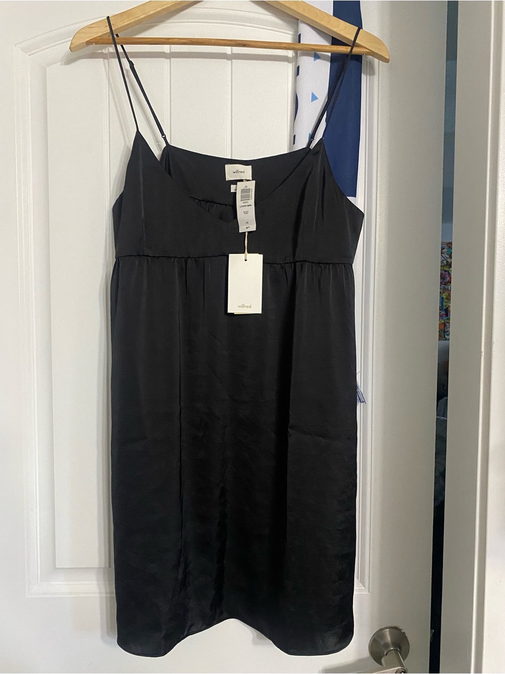 Wilfred Black Satin Mini Slip Dress